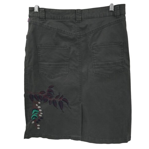 Oilily Gray Embroidered Knee Length Boho Skirt Size 38 US 8 Floral Stretch Chino - Picture 7 of 13